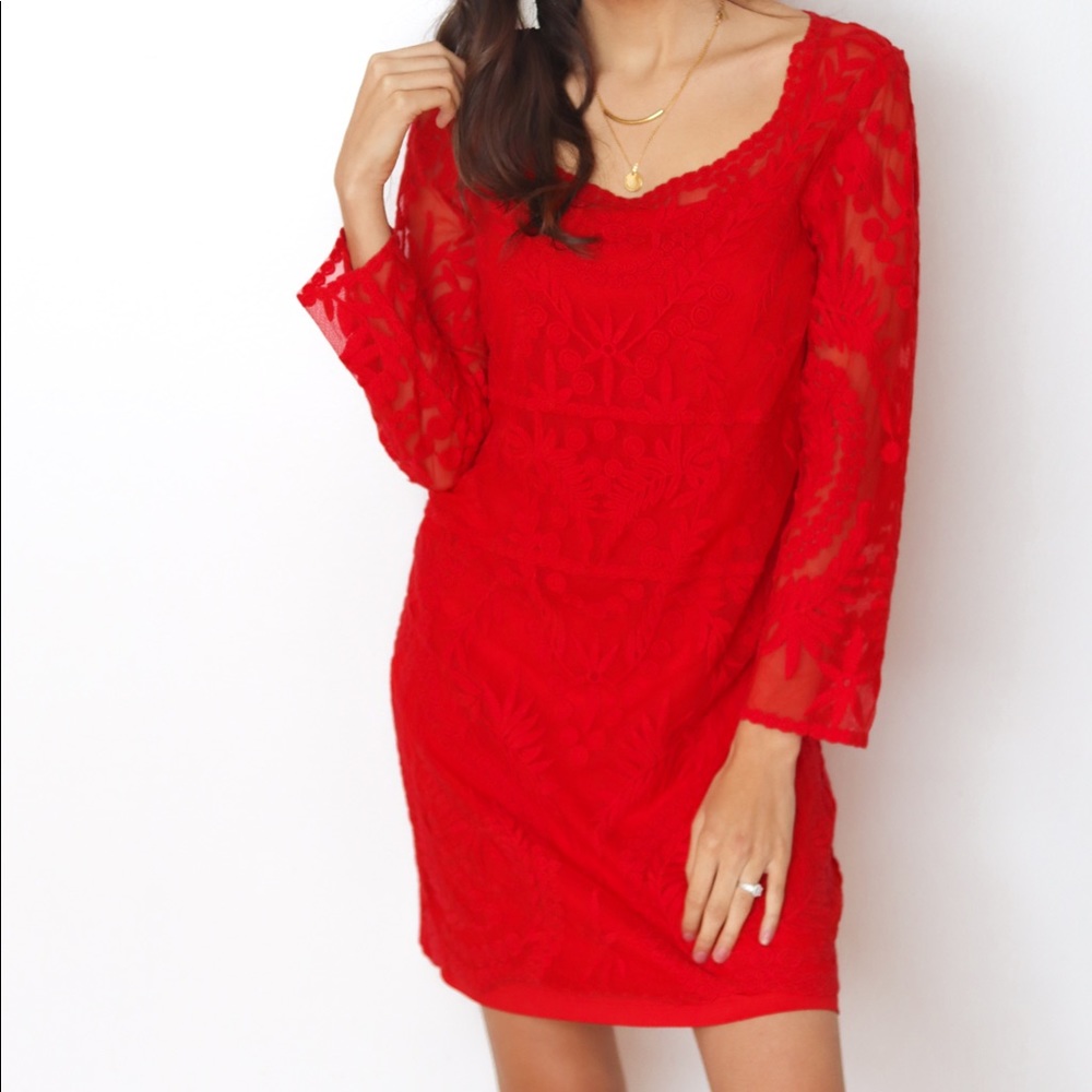 Express │Lace overlay Red Dress